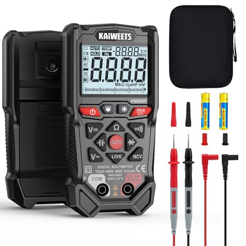 KAIWEETS KM200P Digital Multimeter, All Button Operation, TRMS Auto Ranging, 4000 Counts, NCV, Voltmeter Ohmmeter, Fast & Accurate Measure AC/DC Voltage, Resistance, Continuity, Capacitance