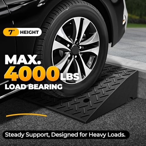 Auto Dynasty Rubber Curb Ramps, 7" Lift Height Curbside Ramp, 4400 LBS/2T Capacity Sidewalk Curb Ramp for Cars Trucks Bikes Motorcycles Wheelchairs, 1 Pack - size: 7" Rise