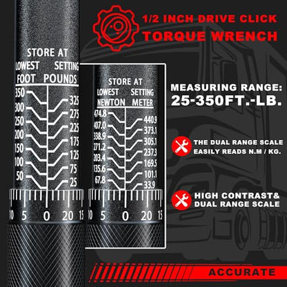 3/4" Drive Click Torque Wrench, 72 Tooth Dual-Direction Adjustable, Dual Scale, ±3% Accuracy, for Bicycle, Motorcycle, Automotive Repair and Maintenance - size: 3/4"