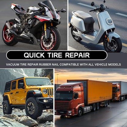 60Pcs Tire Repair Rubber Nails Kit with 4 Sizes, Vacuum Tire Repair Rubber Nail Screw in Tire Repair Plugs, Tire Screw Plug Repair Kit, Quick Self-Service Tire Repair Tools for Car, Motorcycle, Truck