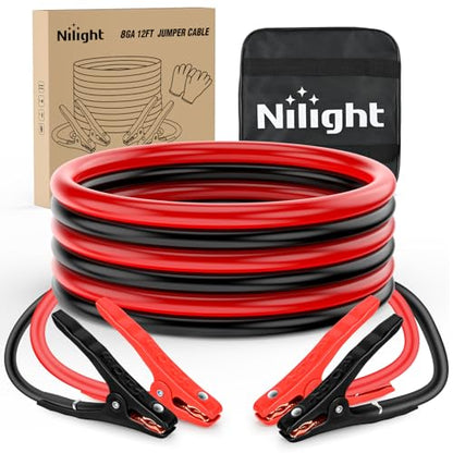 Nilight Jumper Cables for Car Battery 8 Gauge 12 FT Booster Cable Heavy Duty 250 A CCA with Carrying Bag Jump Start Emergency Kit Pickup Vans SUV Sedan Motorcycle | Booster Jump Start Cable with Storage Bag for Jump Starting Dead or Weak Batteries for Pic