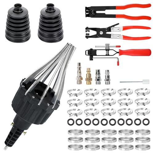 Pneumatic CV Joint Boot Installation Tool Kit, Universal CV Boot Expander Spreader, Includes 2 CV Boots, 3 Clamp Pliers & 60 Clamp Assortment (Black) - color: Black