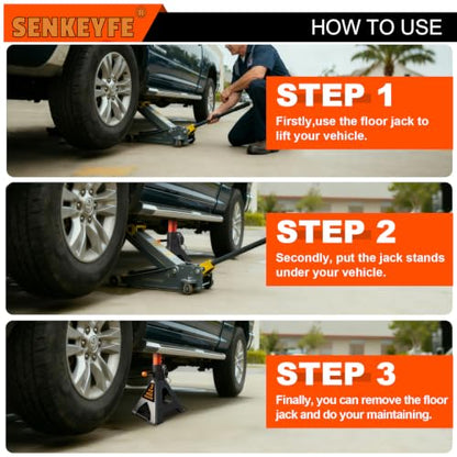 3 Ton (6,600 LBs) Jack Stands with Crossbars,Double Pin Locking,Rubber Cover,Large Foot Base,12"-16" Adjustable Height,Heavy Duty Car Jack Stands,Lifting SUV,MPV,Pickup Truck,ATV/UTV,2 Pack - color: orange-upgraded, size: 3ton Load Capacity