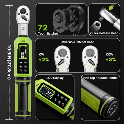 Adjustable Open End Digital Torque Wrench 3/8" Drive 0.66-44.2Ft.Lb | Interchangeable Electronic Torque Wrench (0.9-60N.m),32 mm 2% Accuracy for HVAC Automotive Moto Narrow Pipeline,Prec. Parts
