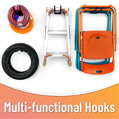 HUHOLE 4 Pack 12 Inch Wave Garage Hooks Wall Mount Hangers | Utility Organizer with 60 lb Capacity for Ladders, Shovels, Chairs, Garden Tools, Wheelbarrows, Hoses and Ropes