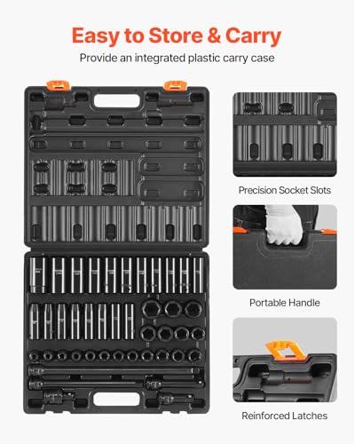 VEVOR Impact Socket Set, 1/2 Inches 43 Piece Impact Sockets, 1/2 Inches Drive Socket Set, High-torque Standard Socket Assortmen with 4 Extension Bars, 6-Point Sockets Metric 9-30mm (Standard/Deep) - style: 1/2" 43PCS