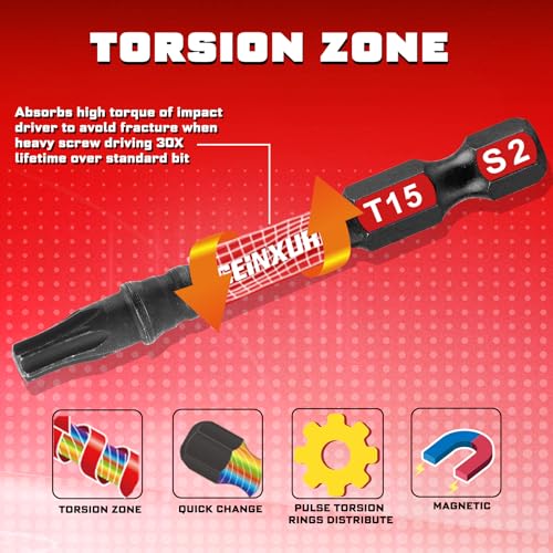 Geinxurn 74Pieces Impact Screwdriver Bits Set, Magnetic S2 Steel Phillips/Slotted/Square/Torx Insert Power Bits Tips, Impact Bit Holder with Red Storage Box Case - style: STKB074-RD