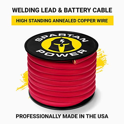 Spartan Power Welding Lead & Car Battery Cable - DIY Bulk Automotive Grade Copper Wire - 600 Volt, 4 AWG, 5 Foot, Red - size: 5 FT, style: 4 AWG RED