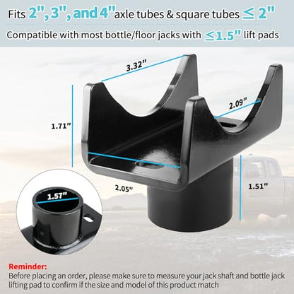 SUNJIKA Bottle Jack Axle Adapter for 2-4 in Round and 2 in Square Axles - color: Black