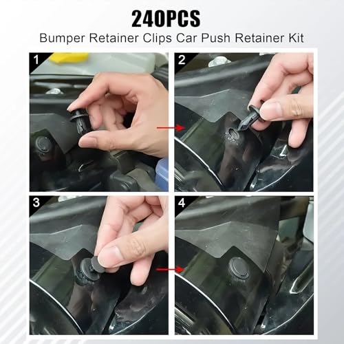 Automotive Clips and Fasteners, 240 PCS Bumper Retainer Clips, Car Plastic Rivets Fasteners Push Retainer Kit, Auto Trim Removal Tool Kit for GM Ford Honda Chrysler