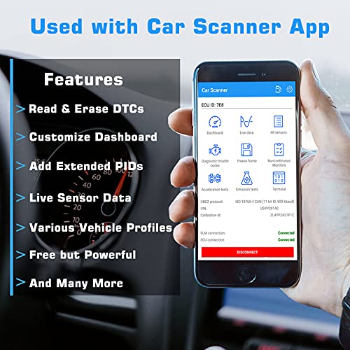 Veepeak Mini Bluetooth OBD2 Scanner Code Reader for Android (NOT for iOS) | Incompatible with iPhone or iPad. Check engine light diagnostics & live data for Android. Supports Torque & Car Scanner App.