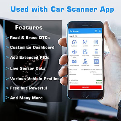 Veepeak Mini Bluetooth OBD2 Scanner Code Reader for Android (NOT for iOS) | Incompatible with iPhone or iPad. Check engine light diagnostics & live data for Android. Supports Torque & Car Scanner App.