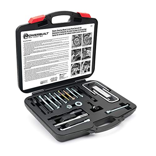 Powerbuilt Master Steering Wheel and Lock Plate Puller Kit, Foreign and Domestic Vehicles, 16 Piece Car Repair Tool Set - 648748 - style: 16 Piece