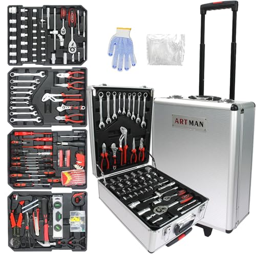 RYH 899pcs All-in-One Professional Tool Set & Rolling Tool Box Set - 4 Drawer Organizer Storage Case - Complete Home, Auto, Mechanic Tool Kit for DIY, Homeowner, Handyman Tool Set (899pcs+Silver) - color: 899pcs+Silver