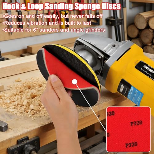 MAXMAN 12pcs Foam Sanding Pads, 6 Inch Sanding Sponge Set, 180 Grit Bowling Sanding Pads, Reusable Wet Dry Sandpaper Block for Random Orbital Sander, Wood, Metal, Auto Polishing & Curved Surfaces - size: 6 inch, style: 180 Grit