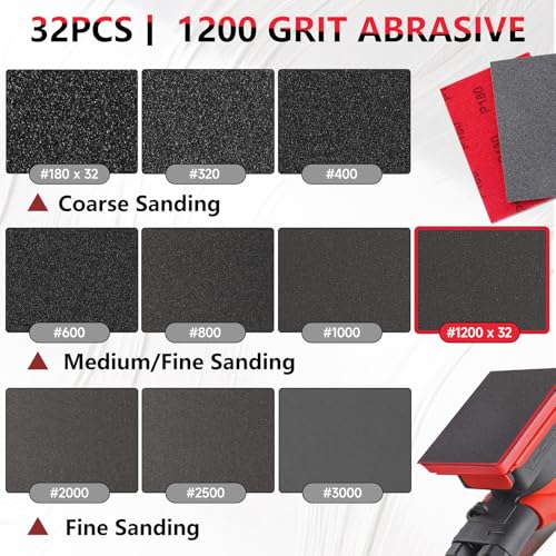 32 PCS 1200 Grit Sanding Sponge, Soft and Flexible Sandpaper Block | 3 x 4 Inch, Hook and Loop, Wet and Dry Use, Washable and Reusable, Tear-Resistant Polishing Pads for Metal Auto Paint Wood - style: 32Pcs 1200Grit
