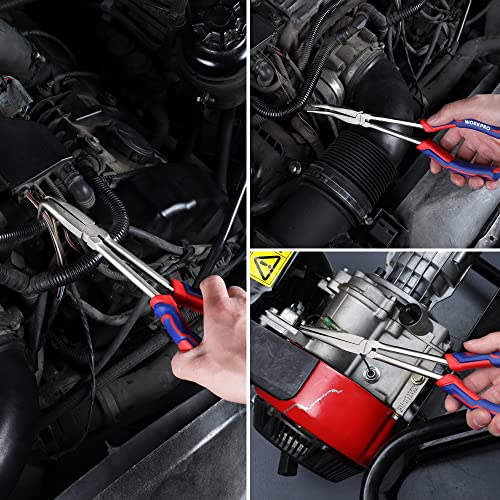 WORKPRO 3PC Long Reach Pliers Set, 11'' Straight, 90° & 45° Bent Nose Plier | Extra Long Needle Nose Plier Set For Narrow Spaces