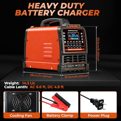 12V 24V Car Battery Charger Heavy Duty, 0-15A Automatic Battery Maintainer with Auto Shutoff, 10 Charging Modes incl. CV/CC & Strong Mode, Smart Trickle Charger for Car Truck Motorcycle RV