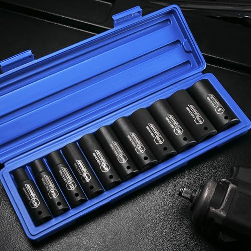 EPAuto 1/2-Inch Drive SAE Deep Impact Socket Set, Cr-V, 6 Points, 11 Sockets - style: SAE - Deep Impact