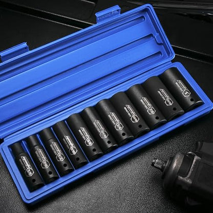EPAuto 1/2-Inch Drive SAE Deep Impact Socket Set, Cr-V, 6 Points, 11 Sockets - style: SAE - Deep Impact