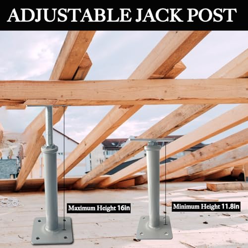 4 PCS Floor Jacks,House Jacks for Leveling,Adjustable Jack Post 11.8" - 16" Height Range,8800 lbs Height Capacity(Each),Screw Pole Jack,Basement Floor Post for Stairs, Porches, Roof Beams