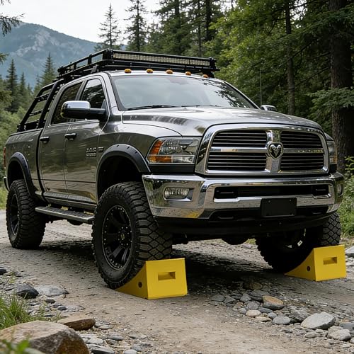 Yescom PU Wheel Chocks for Wheel Under 35" with 5ft Rope, 66,000 lbs Heavy | Duty Capacity, Lightweight Car Chocks for Off-road Car, Full-size Pickup, Heavy-duty Trucks - size: for Wheel under 35", 2Pack