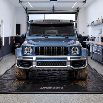 8'6" x 20' Garage Floor Mat, 610GSM PVC Containment Mat for Cars | Heavy-Duty, 1.2in Raised Edges, Waterproof Garage Protection, Non-Slip Design, Easy Hose Clean, Kit with Squeegee - size: 8'7"x20'