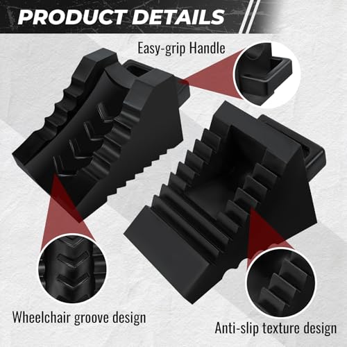 ROBLOCK 2 Pack Rubber Wheelchair Chock Stopper with Handle for Wheelchair Stability Hospital Garden Dinner Room- Black - color: Black