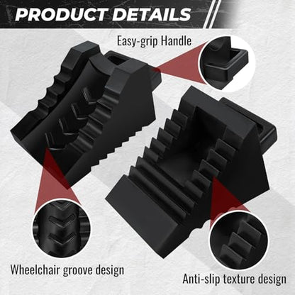 ROBLOCK 2 Pack Rubber Wheelchair Chock Stopper with Handle for Wheelchair Stability Hospital Garden Dinner Room- Black - color: Black