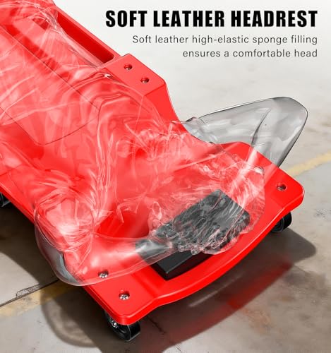 40 Inch Low Profile Mechanic Creeper, Heavy Duty Blow Molded Rolling Garage Creeper with Padded Headrest, Dual Tool Trays, 6 Steel Ball Bearing Swivel Casters, 350 lbs Capacity, Red - size: 40"