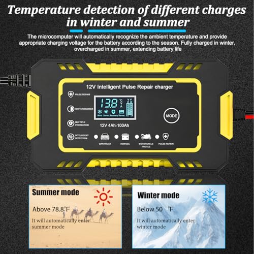 Car Battery Charger, 12V 6A Smart Fully Trickle Vehicle Battery Charger & Desulfator with Temperature Compensation, Portable Automotive Power Maintainer, Universal Fit (Yellow) - color: Yellow