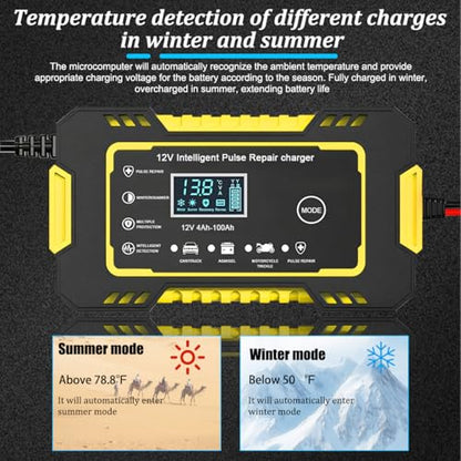 Car Battery Charger, 12V 6A Smart Fully Trickle Vehicle Battery Charger & Desulfator with Temperature Compensation, Portable Automotive Power Maintainer, Universal Fit (Yellow) - color: Yellow