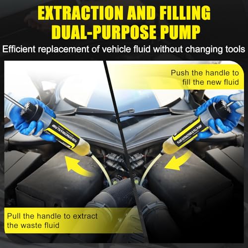 JIFETOR 200CC Automotive Fluid Extractor Fill Hand Pump Oil Change Syringe | Manual Liquid Transfer Tool with Total 46" Hose and Extension Tubes, for ATF Coolant Power Steering Fluid Gear Oil Engine Oil