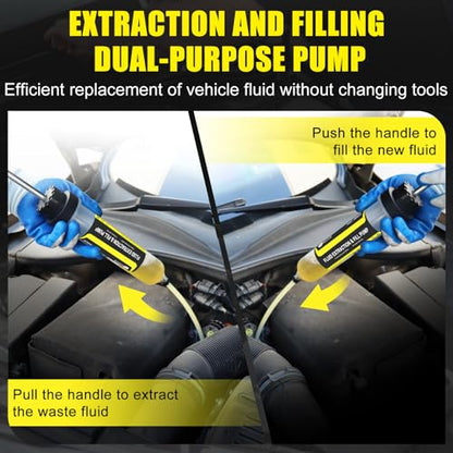 JIFETOR 200CC Automotive Fluid Extractor Fill Hand Pump Oil Change Syringe | Manual Liquid Transfer Tool with Total 46" Hose and Extension Tubes, for ATF Coolant Power Steering Fluid Gear Oil Engine Oil