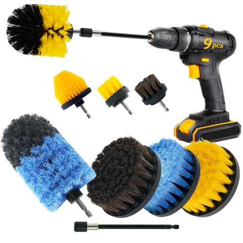 9 Pcs Drill Brush Attachments Set Fluffy Soft and Hard Bristles Horsehair Brush Cleaning Kit for Home Bathroom Car Kitchen Corners Sink Stubborn Stains Tiles - color: 9 Pcs