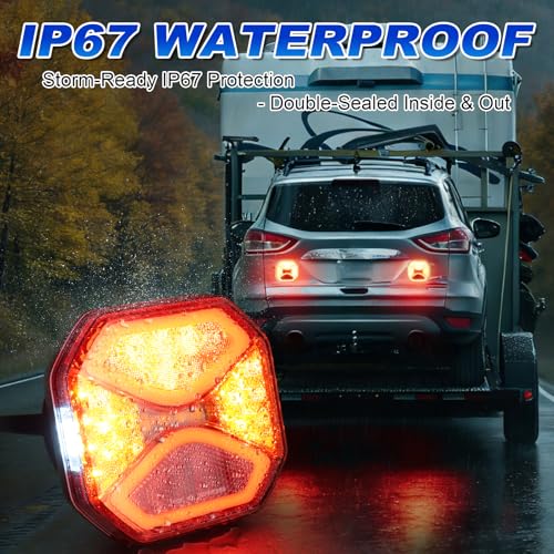Agrieyes Wireless Trailer Lights Magnetic, Rechargeable LED Tow Light with Warning Mode, Portable USB-C Tail Light Kit for Truck RV Camper Boat Caravan Turn Signal Brake Stop Running, IP67 Waterproof - color: Amber red