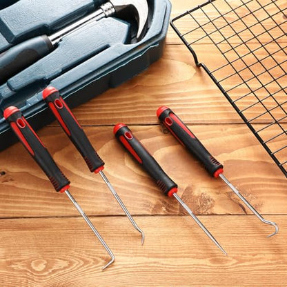 WILLBOND 4 Pcs Pick and Hook Set Precision Automotive Mechanic Picks Tools Set for Car Oil Seal Hooks Puller Remover Tools(6.5 Inches,Red) - color: Red, size: 6.5 Inches