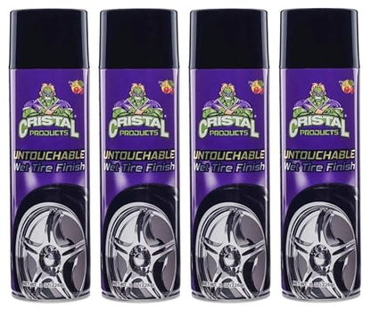 Cristal Products Untouchable Tire Shine Spray – Long-Lasting Wet Tire Finish for Deep Gloss & Protection – Waterproof Tire Shine, Easy Application, Premium Tire Cleaner Shine 8oz (4PK) - size: 8oz-4PK