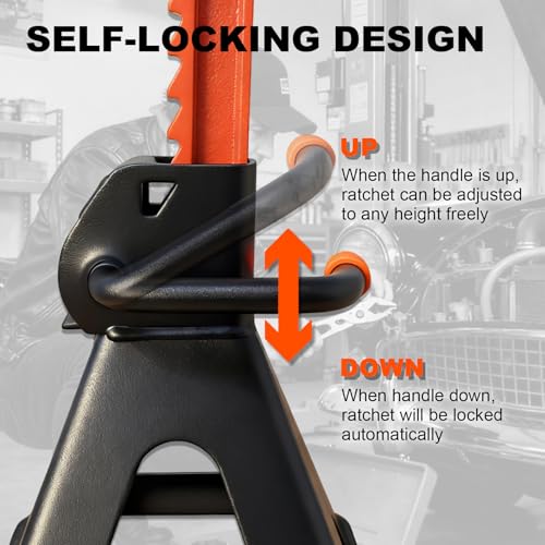 3 Ton (6,600 LBs) Jack Stands with Crossbars,Double Pin Locking,Rubber Cover,Large Foot Base,12"-16" Adjustable Height,Heavy Duty Car Jack Stands,Lifting SUV,MPV,Pickup Truck,ATV/UTV,2 Pack - color: orange-upgraded, size: 3ton Load Capacity