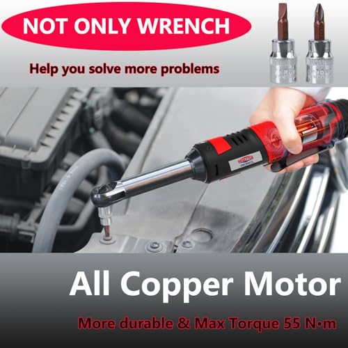 Dobetter Electric Ratchet Wrench 3/8 Cordless Ratchet Wrench Set, Extended 55 N·m Battery Powered Ratchet Tool with 2 * 2Ah Battery, 1 Fast Charger, 7 Sockets, 2 Screwdrivers, 2 Adapters - size: long-2battery