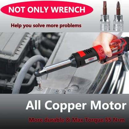 Dobetter Electric Ratchet Wrench 3/8 Cordless Ratchet Wrench Set, Extended 55 N·m Battery Powered Ratchet Tool with 2 * 2Ah Battery, 1 Fast Charger, 7 Sockets, 2 Screwdrivers, 2 Adapters - size: long-2battery
