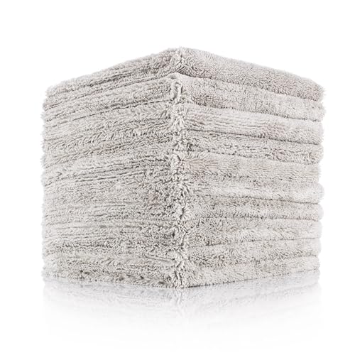 The Rag Company - Creature Edgeless Auto Detailing Towels; Professional 70/30 Blend, Dual-Pile Plush Microfiber, Buffing & Polishing, 420gsm - 16in x 16in - Ice Grey - 10-Pack - color: Ice Grey