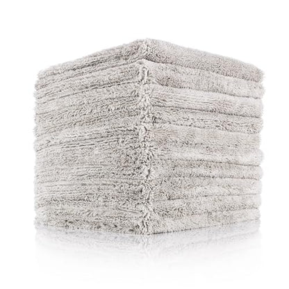 The Rag Company - Creature Edgeless Auto Detailing Towels; Professional 70/30 Blend, Dual-Pile Plush Microfiber, Buffing & Polishing, 420gsm - 16in x 16in - Ice Grey - 10-Pack - color: Ice Grey