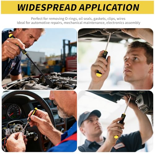 9PCS Hook and Pick Tool Set with Scraper- Automotive Pick Set | Automotive Pick Set with Metal Pick Tools & Ergonomic Grip, Mechanic Tool Set for Car Repair, O-Rings, Gaskets, Tight Spaces - color: yellow