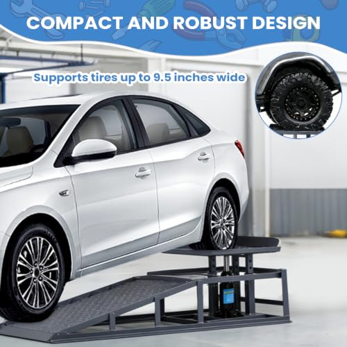 2 PCS Automotive Truck Service Ramp Adjust Heights 9.8-15in Low Profile Hydraulic Car Ramps 5T/11000LBS Capacity for Home Garage Maintenance Oil Changes