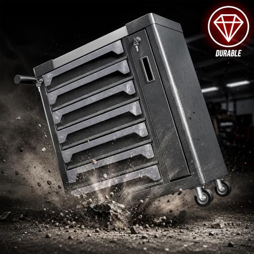 7-Drawer Rolling Tool Chest, Tool Box Lockable Metal Tool Cabinet with Side Storage Cabinet, Ball Bearing Slides Steel Organizer,Heavy-Duty Powder-Coated Tool Cart for Garage Workshope, Grey - size: 7 Drawers- Grey