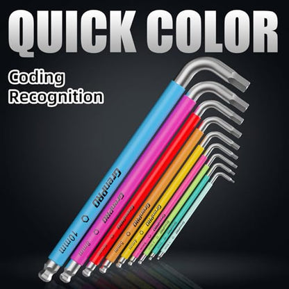 GRENPRO Allen Wrenches Sets, Hex Key Set, 9pcs Allan Wrench Sets Metric And Standard, Bike Wrench Tools Organizer With Color Coded, Long Alen Alan Keys sets, Large Mini Small Ball End Allen Wrench Set - style: 9 Pieces Allen Wrenches Sets Metric