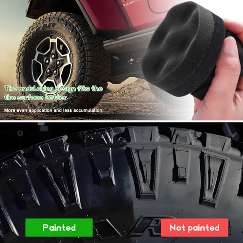 2PCS Tire Shine Applicator Pad, 3.15 Inch Car Detailing Foam Hex-Grip Tire Shine Sponge, Reusable Contoured Dressing Applicator for Automotive Wheel Care, Car Accessories (Black, Large) - size: Large