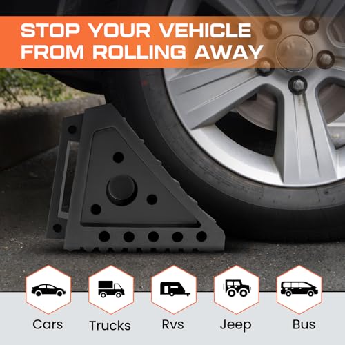 Taifa 4PCS Heavy Duty Rubber Wheel Chocks for Travel Trailers, RV Wheel Stoppers Tire Chock with Portable Handle for Camper Cars Trucks etc., Black - color: Rubber-4Pcs