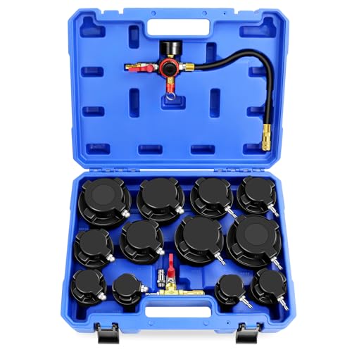 Turbo Boost System Leak Tester Kit 15PCS Turbocharger Leakage Detector Set | Turbine Pressure Testing Tool (6 Bar), 6 Pairs Stepped Adapters (1-4/5" to 4" Inlet & Outlet Plugs), Smoke Machine Connector
